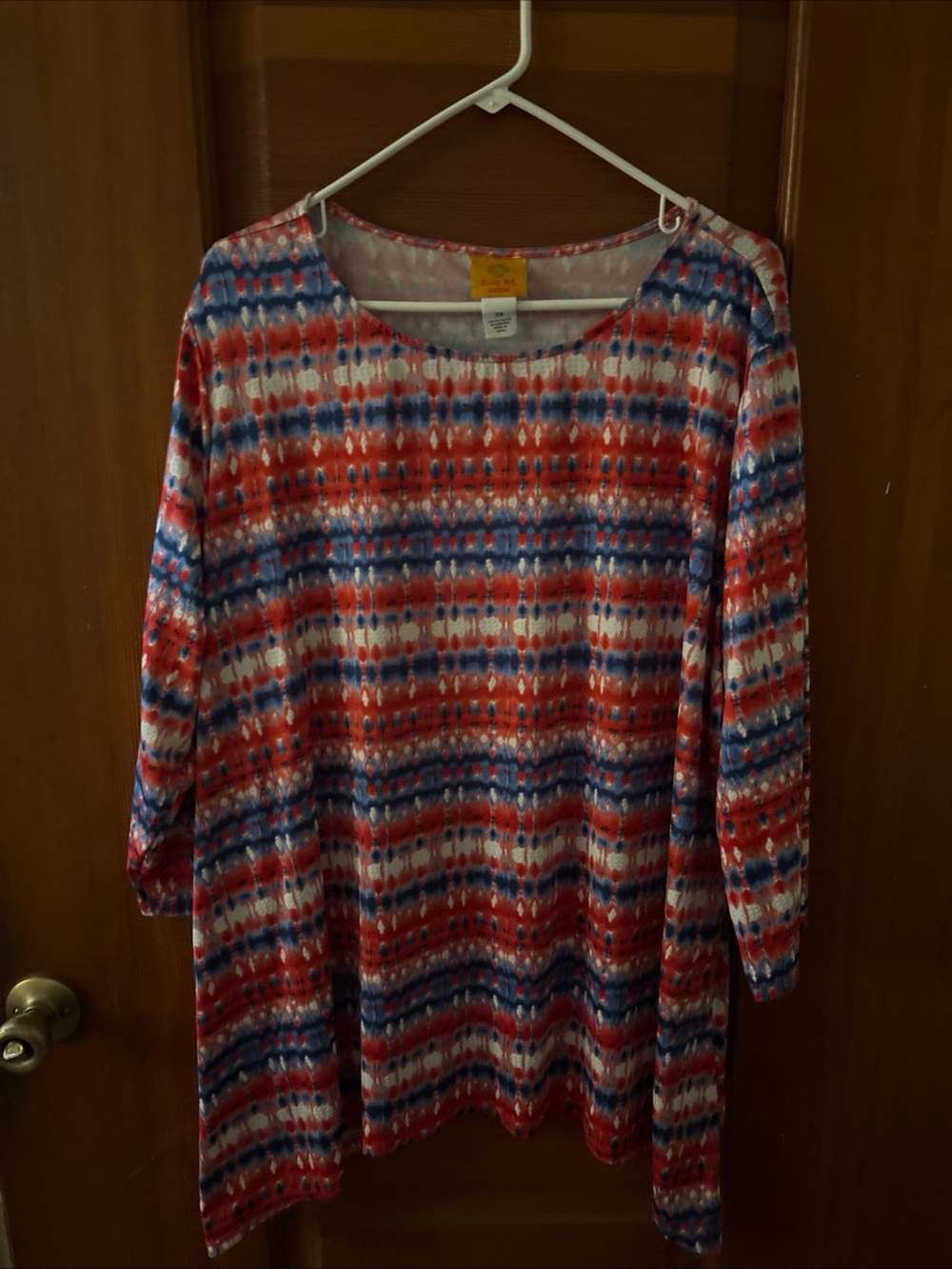 Ruby Rd. Red & Blue Printed Long Sleeve Tunic